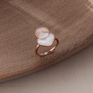 AGOR 925 Sterling Silver Geometric Mother of Pearl Ring Jewellery for Women - Rose Gold Plated