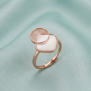 AGOR 925 Sterling Silver Geometric Mother of Pearl Ring Jewellery for Women - Rose Gold Plated