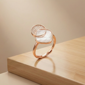 AGOR 925 Sterling Silver Geometric Mother of Pearl Ring Jewellery for Women - Rose Gold Plated