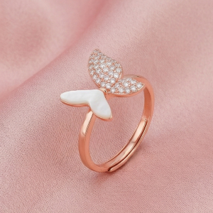 AGOR 925 Sterling Silver Enamel Inlay Butterfly Design Ring Jewellery for Women with Rose Gold Finish