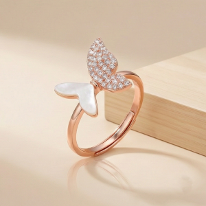 925 Sterling Silver Enamel Inlay Butterfly Design Ring Jewellery for Women with Rose Gold Finish