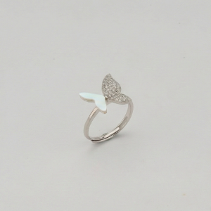 AGOR 925 Sterling Silver Asymmetrical Butterfly Ring Jewellery for Women & Girls - High Polish Rhodium Finish