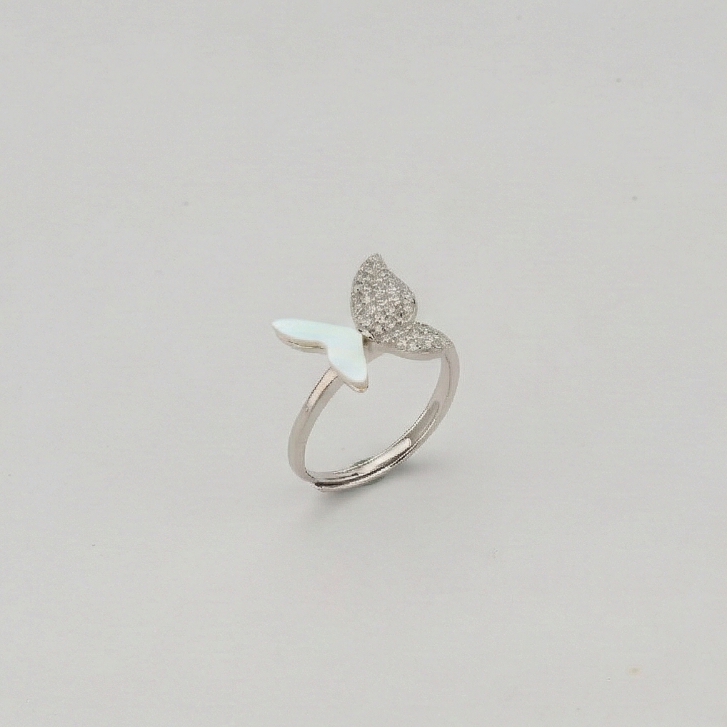 925 Sterling Silver Asymmetrical Butterfly Ring Jewellery for Women & Girls - High Polish Rhodium Finish