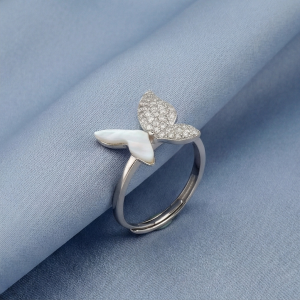 AGOR 925 Sterling Silver Asymmetrical Butterfly Ring Jewellery for Women & Girls - High Polish Rhodium Finish