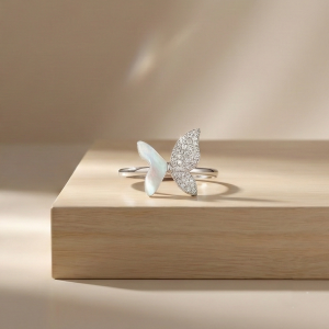 AGOR 925 Sterling Silver Asymmetrical Butterfly Ring Jewellery for Women & Girls - High Polish Rhodium Finish