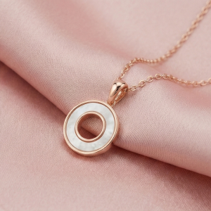 AGOR 925 Sterling Silver Rose Gold Plated MOP Circle Pendant Necklace Jewellery for Women
