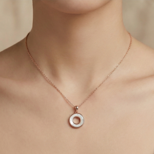 AGOR 925 Sterling Silver Rose Gold Plated MOP Circle Pendant Necklace Jewellery for Women