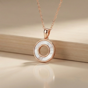 AGOR 925 Sterling Silver Rose Gold Plated MOP Circle Pendant Necklace Jewellery for Women
