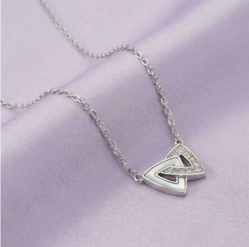 AGOR 925 Sterling Silver Interlocking Triangle Geometric Necklace Jewellery for Women