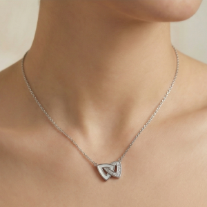 AGOR 925 Sterling Silver Interlocking Triangle Geometric Necklace Jewellery for Women