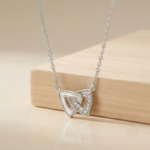 AGOR 925 Sterling Silver Interlocking Triangle Geometric Necklace Jewellery for Women