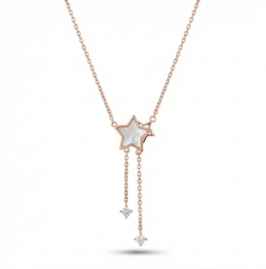 AGOR 925 Sterling Silver Rose Gold Plated Star Drop Lariat Necklace Jewellery for Women