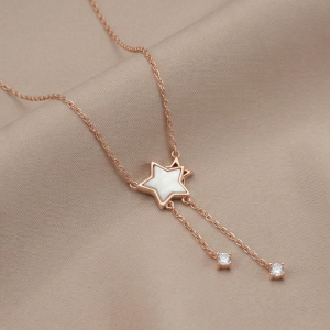 AGOR 925 Sterling Silver Rose Gold Plated Star Drop Lariat Necklace Jewellery for Women