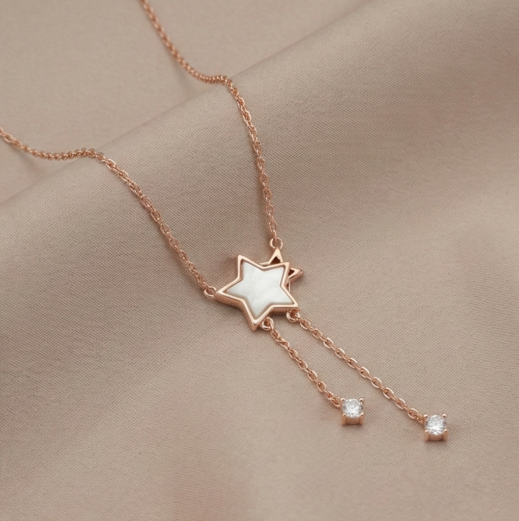 925 Sterling Silver Rose Gold Plated Star Drop Lariat Necklace Jewellery for Women