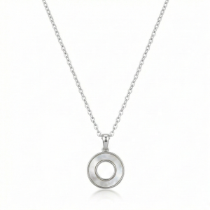 AGOR 925 Sterling Silver Minimalist MOP Circle Pendant Necklace Jewellery for Women