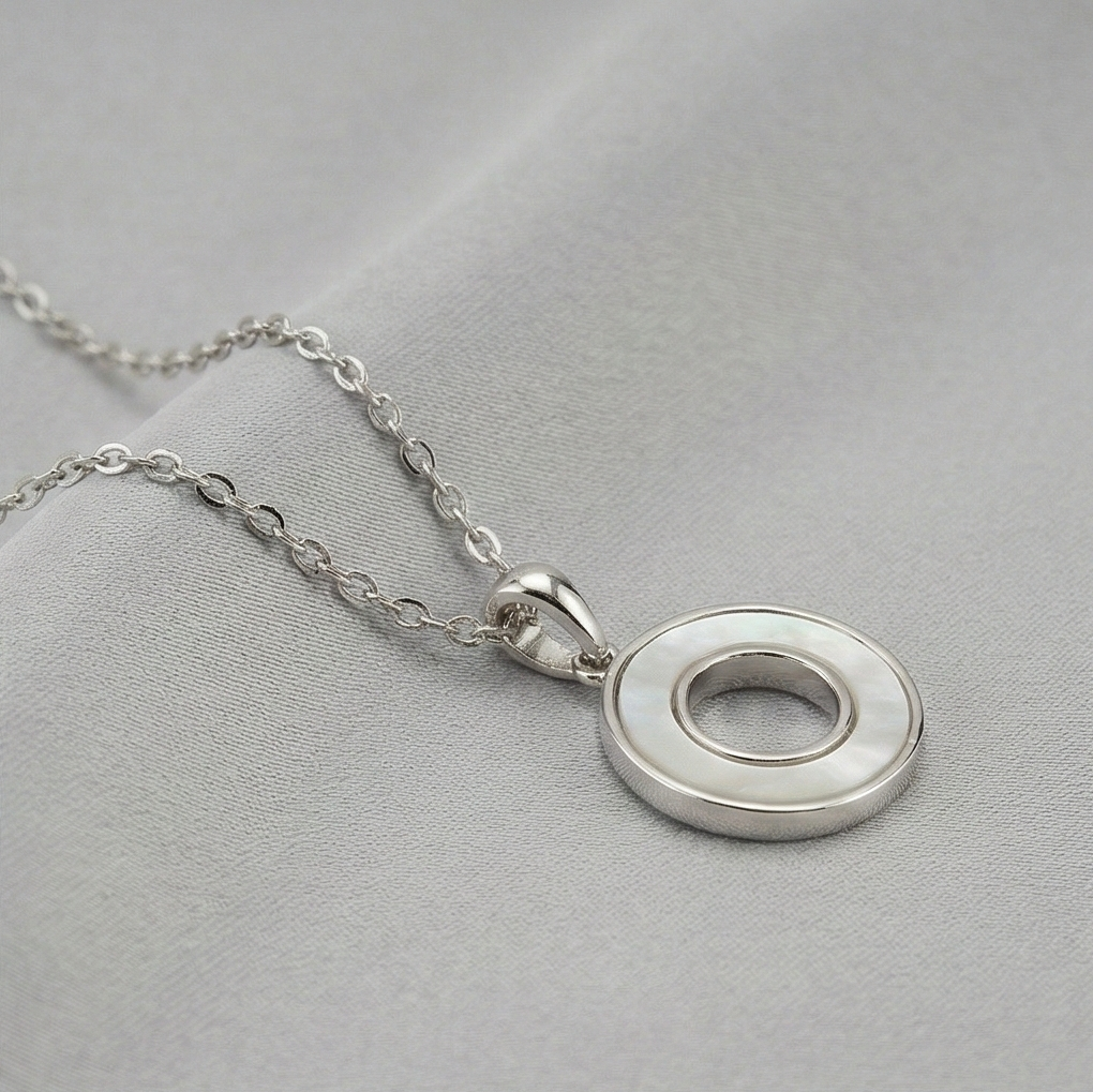 925 Sterling Silver Minimalist MOP Circle Pendant Necklace Jewellery for Women