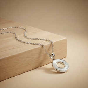 AGOR 925 Sterling Silver Minimalist MOP Circle Pendant Necklace Jewellery for Women