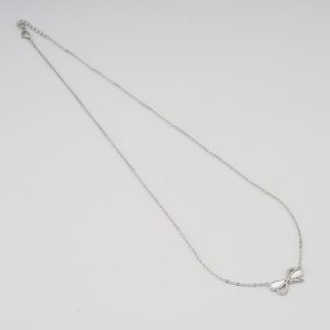 AGOR 925 Sterling Silver Bow Ribbon Knot with MOP Inlay Necklace Jewellery for Women & Girls