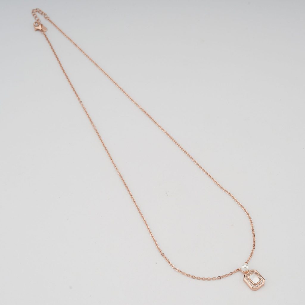 AGOR 925 Sterling Silver Rose Gold Plated MOP Rectangular Pearl Accent Necklace Jewellery for Women