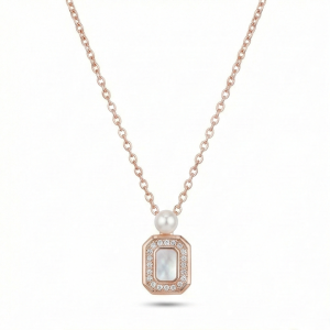 AGOR 925 Sterling Silver Rose Gold Plated MOP Rectangular Pearl Accent Necklace Jewellery for Women