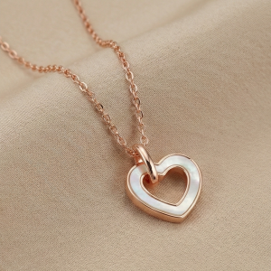 AGOR 925 Sterling Silver Rose Gold Plated MOP Heart Pendant Necklace for Women, White Inlay Romantic Jewellery