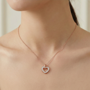 AGOR 925 Sterling Silver Rose Gold Plated MOP Heart Pendant Necklace for Women, White Inlay Romantic Jewellery