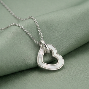AGOR 925 Sterling Silver MOP Open Heart Pendant Necklace Jewellery for Women