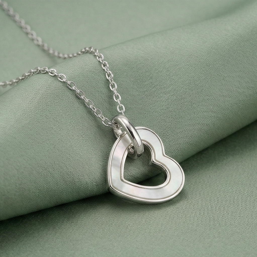 925 Sterling Silver MOP Open Heart Pendant Necklace Jewellery for Women