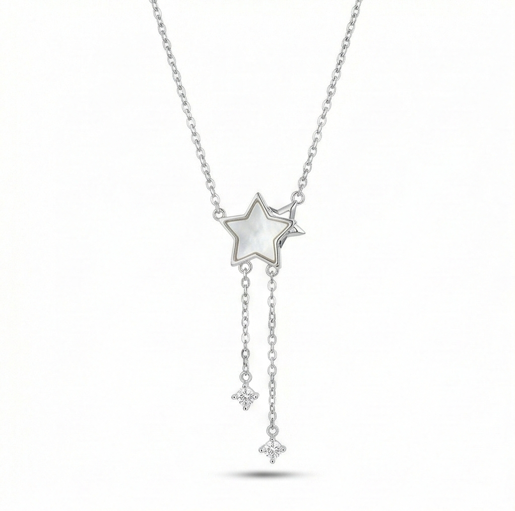 925 Sterling Silver Star Drop Lariat Necklace Jewellery for Women & Girls