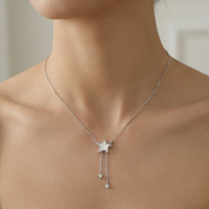 AGOR 925 Sterling Silver Star Drop Lariat Necklace Jewellery for Women & Girls