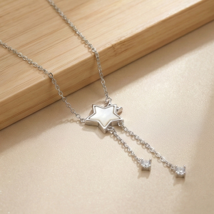 AGOR 925 Sterling Silver Star Drop Lariat Necklace Jewellery for Women & Girls