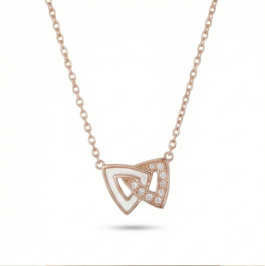 AGOR 925 Sterling Silver Rose Gold Plated Interlocking Triangle Necklace Jewellery for Women