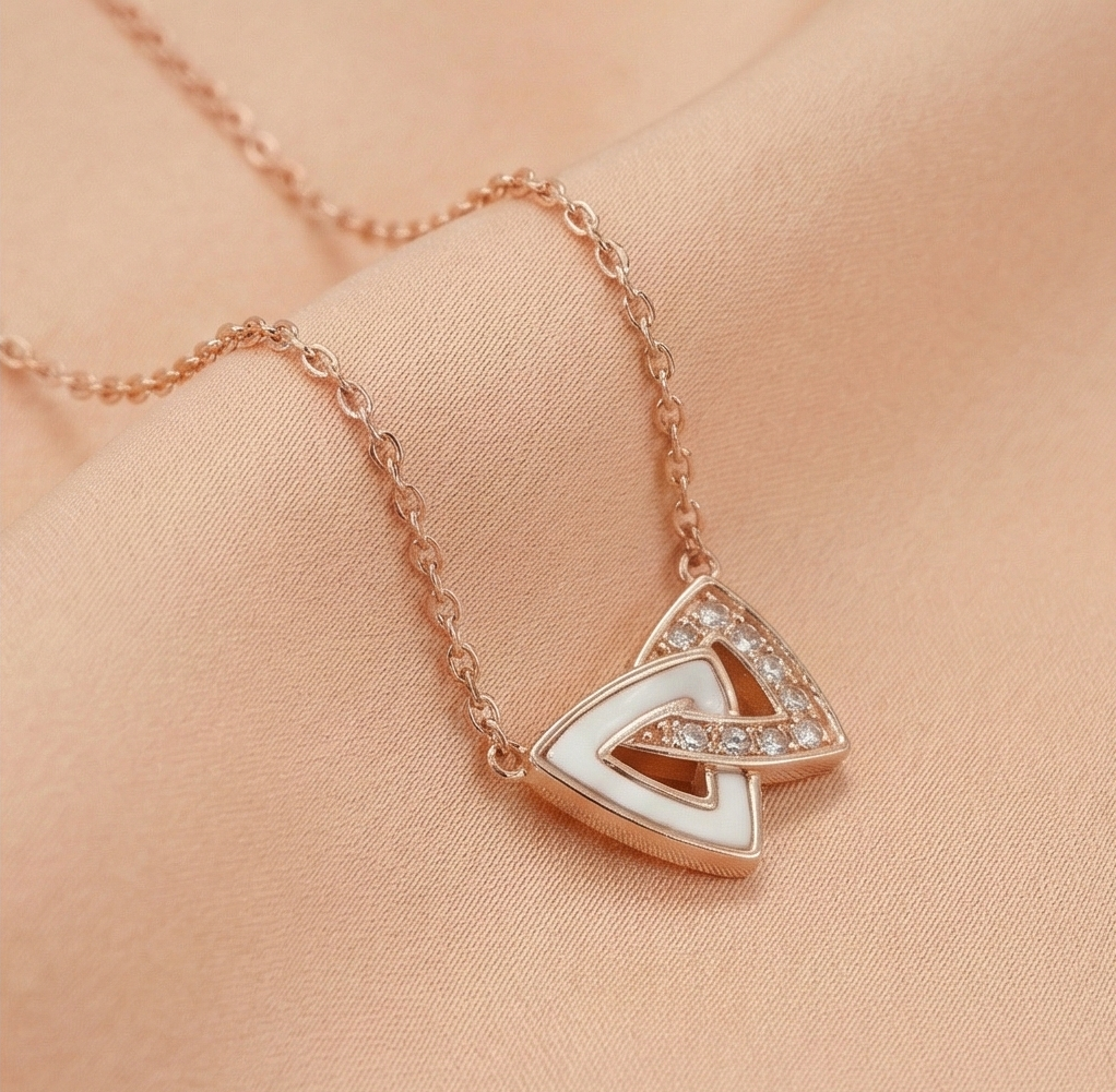 925 Sterling Silver Rose Gold Plated Interlocking Triangle Necklace Jewellery for Women