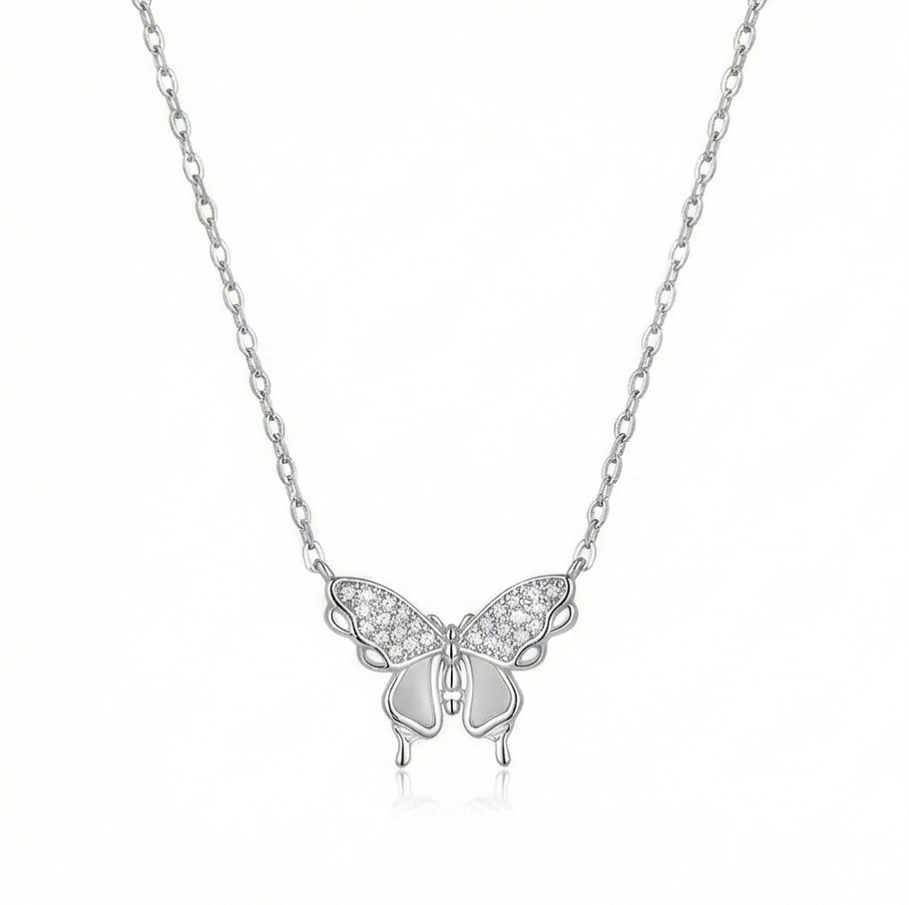 AGOR 925 Sterling Silver Butterfly Pendant Necklace Rhodium Finish Jewellery for Women