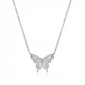 AGOR 925 Sterling Silver Butterfly Pendant Necklace Rhodium Finish Jewellery for Women