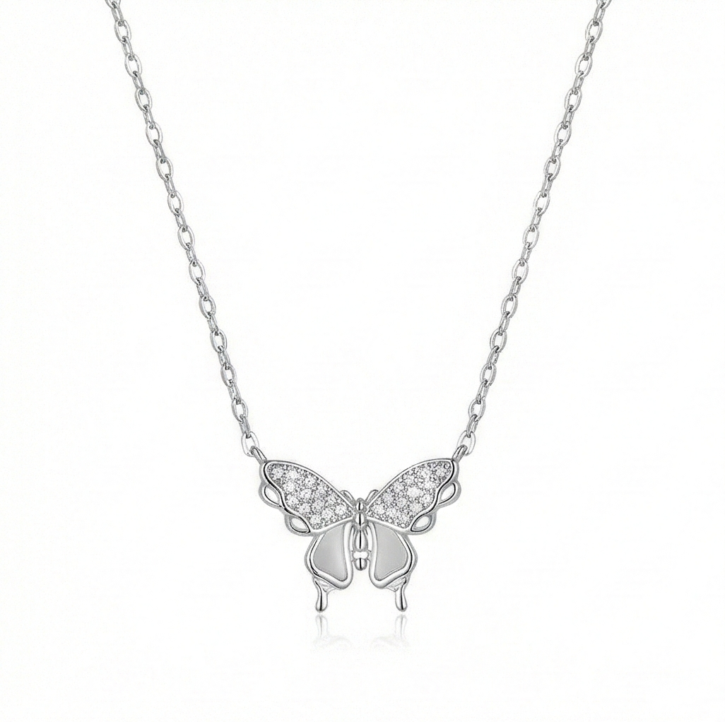 925 Sterling Silver Butterfly Pendant Necklace Rhodium Finish Jewellery for Women