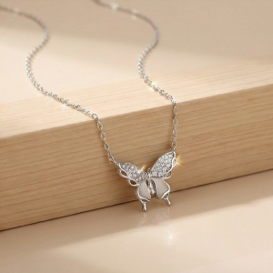 AGOR 925 Sterling Silver Butterfly Pendant Necklace Rhodium Finish Jewellery for Women