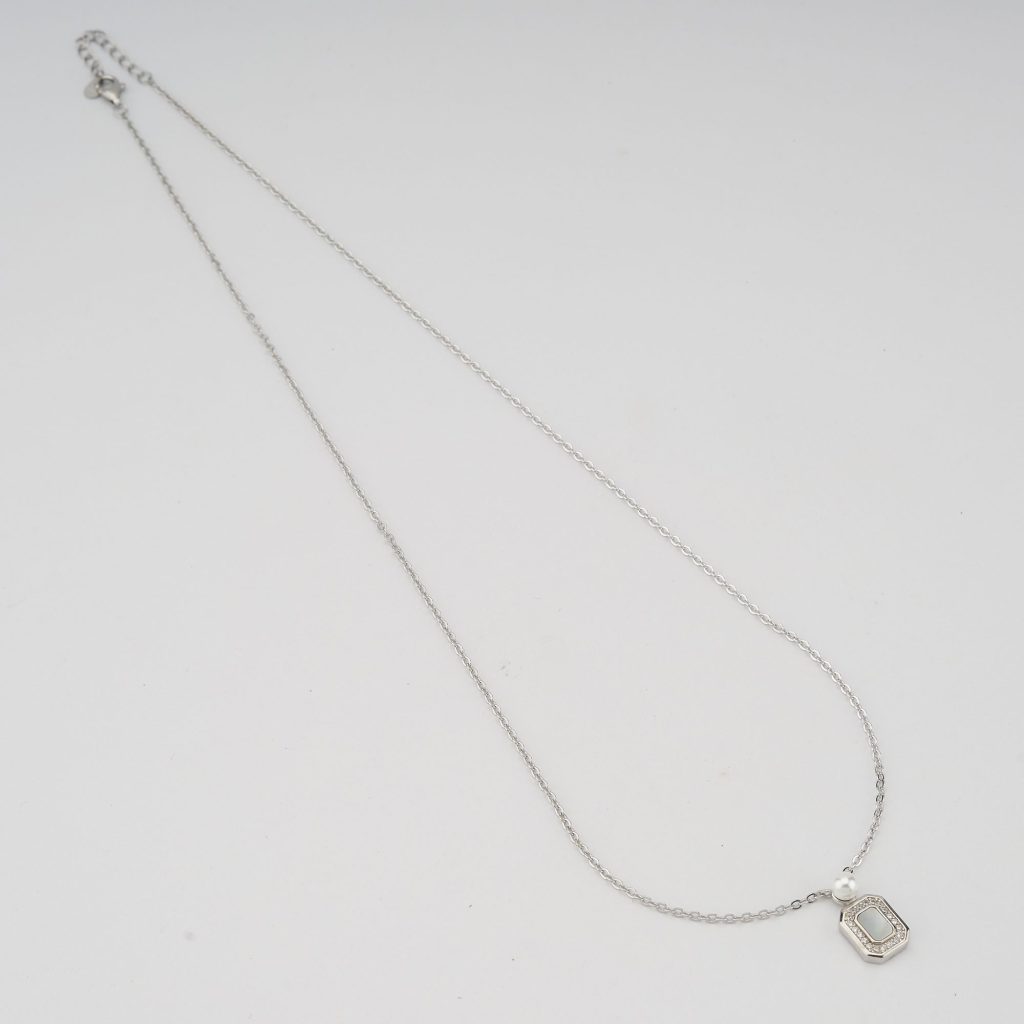 AGOR 925 Sterling Silver Geometric Rectangular Pendant with Pearl Accent & MOP Inlay Jewellery for Women