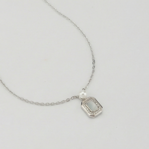 AGOR 925 Sterling Silver Geometric Rectangular Pendant with Pearl Accent & MOP Inlay Jewellery for Women