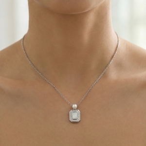 AGOR 925 Sterling Silver Geometric Rectangular Pendant with Pearl Accent & MOP Inlay Jewellery for Women