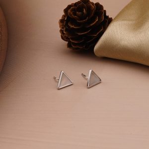 AGOR 925 Sterling Silver Geometric Triangle Stud Earrings Mother of Pearl Inlay Jewellery