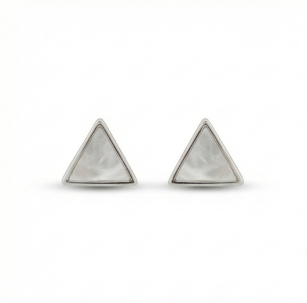 AGOR 925 Sterling Silver Geometric Triangle Stud Earrings Mother of Pearl Inlay Jewellery