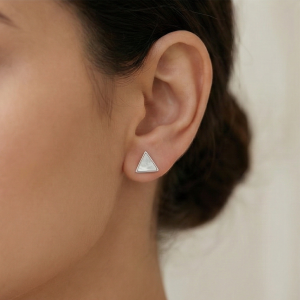 AGOR 925 Sterling Silver Geometric Triangle Stud Earrings Mother of Pearl Inlay Jewellery