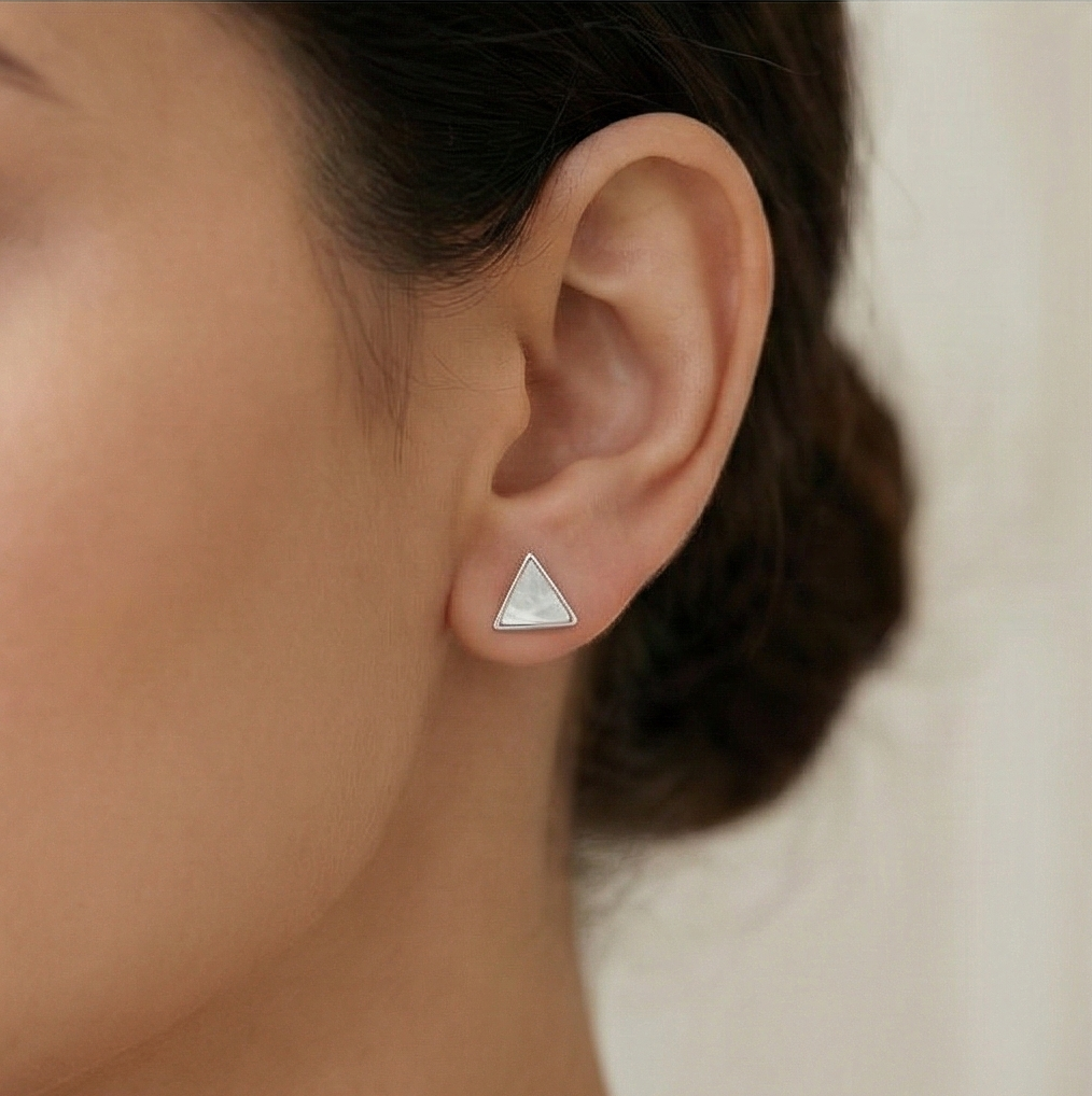 925 Sterling Silver Geometric Triangle Stud Earrings Mother of Pearl Inlay Jewellery