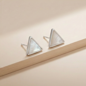 AGOR 925 Sterling Silver Geometric Triangle Stud Earrings Mother of Pearl Inlay Jewellery