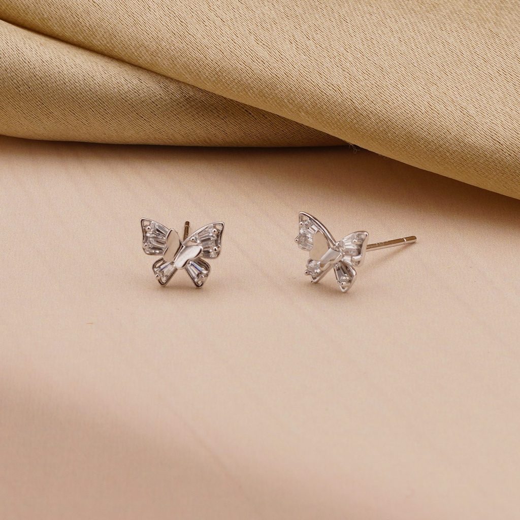 AGOR 925 Sterling Silver Butterfly Stud Earrings High Polish Jewellery for Women & Girls