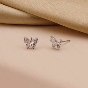 AGOR 925 Sterling Silver Butterfly Stud Earrings High Polish Jewellery for Women & Girls
