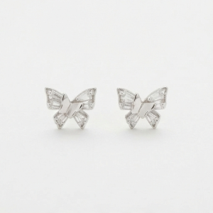 AGOR 925 Sterling Silver Butterfly Stud Earrings High Polish Jewellery for Women & Girls
