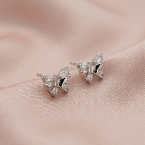 AGOR 925 Sterling Silver Butterfly Stud Earrings High Polish Jewellery for Women & Girls