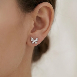 AGOR 925 Sterling Silver Butterfly Stud Earrings High Polish Jewellery for Women & Girls